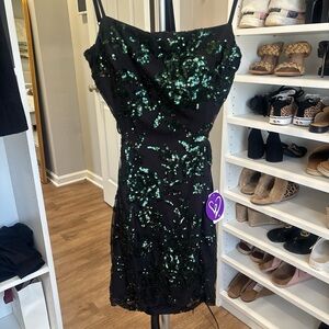Windsor Black and Green Sequin Mini Dress
